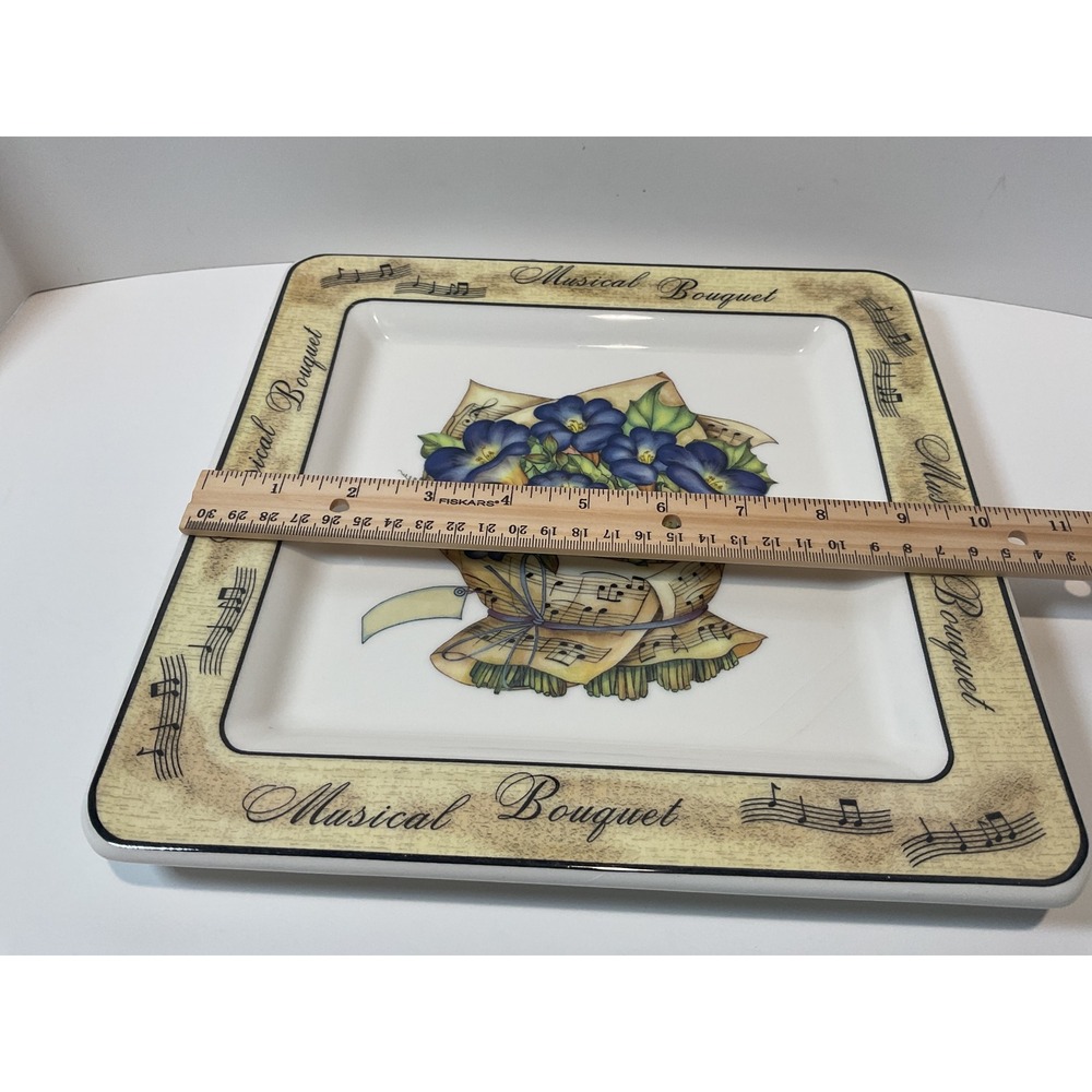 Musical Bouquet Square Plate Blue Flowers Sheet Music Made‎ in Italy Decorative - Picture 7 of 8